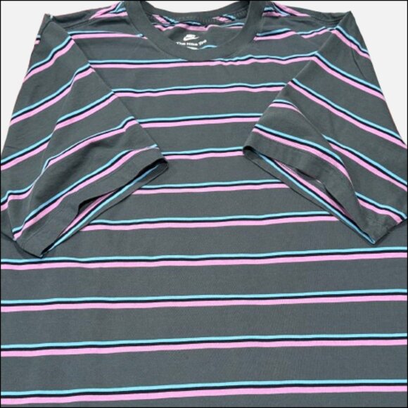 Nike Sportswear Club Spruce Stripe Green Blue Pink T-Shirt Men’s 2XL - Tall - Picture 4 of 11